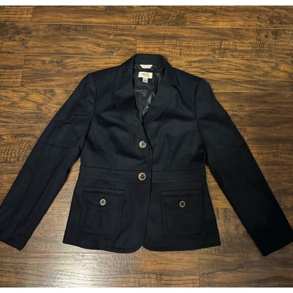 Talbots Blazer Women's Sz 6 Navy Wool 2 Button Pockets Long Slvs Stretch Fabric - Picture 1 of 8